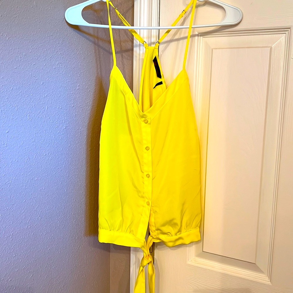 Canary yellow crop tie front top